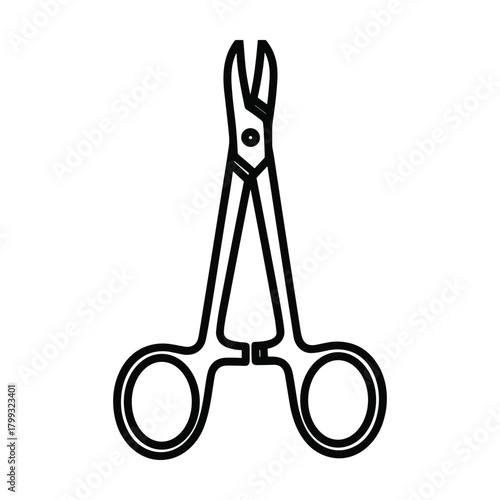 Close up outline illustration of surgical hemostatic forceps or clamps used in medical procedures and surgery