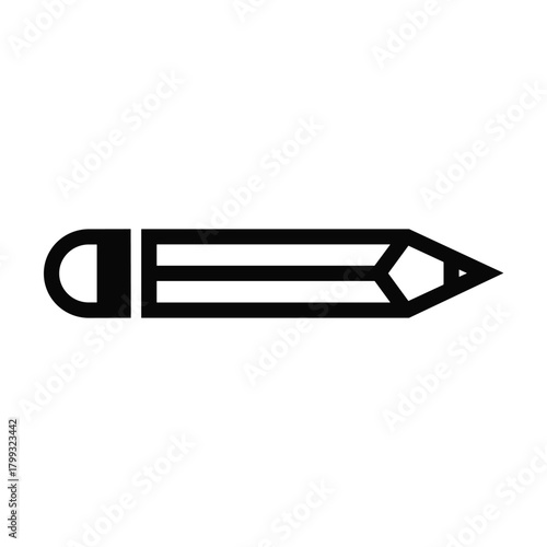 Simple black outline icon of a pencil with an eraser on a white background representing writing or drawing concepts