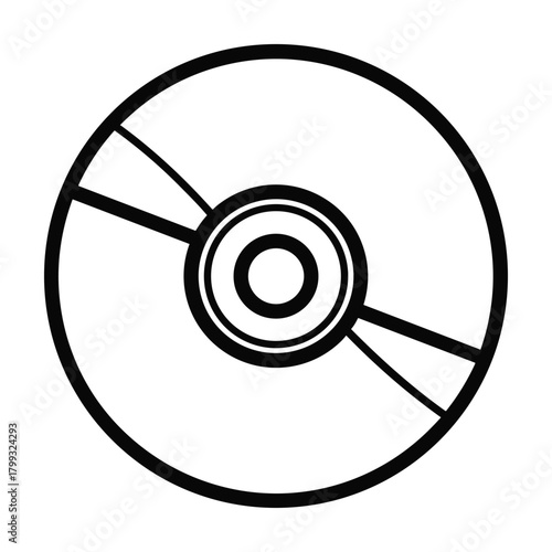 Simple hand drawn outline illustration of a compact disc cd or dvd with a central hole and radial lines