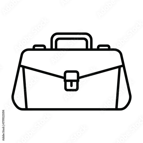 Simple line art illustration of a classic briefcase or doctor s bag with a handle and buckle closure