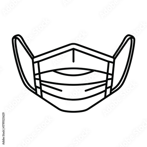 Simple line art drawing of a surgical face mask with ear loops representing protection and health
