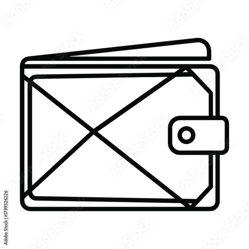 Simple outline illustration of a closed wallet with a snap closure and a cross pattern inside representing contents or security