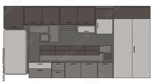 kitchen floor plan layout of cabinetry and appliances illustrating functional design for home remodeling projects ideal for architectural visualization
