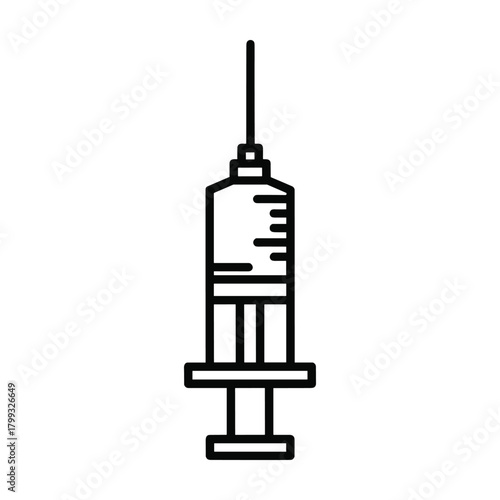 Simple outline icon of a medical syringe with needle and plunger for injection or vaccination symbol