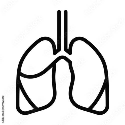 Simple outline illustration of human lungs and trachea representing respiratory system health and medical concepts