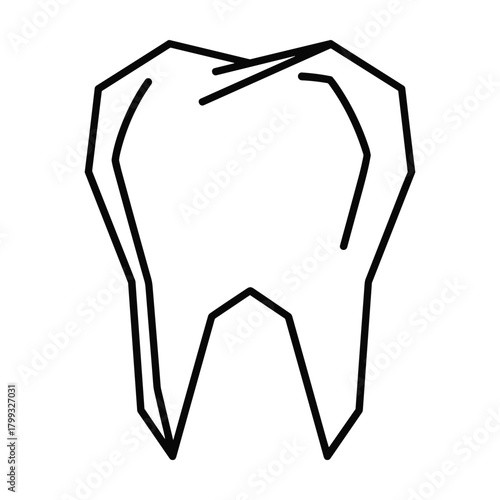 Minimalist outline drawing of a single human molar tooth with sharp angular lines on a clean white background