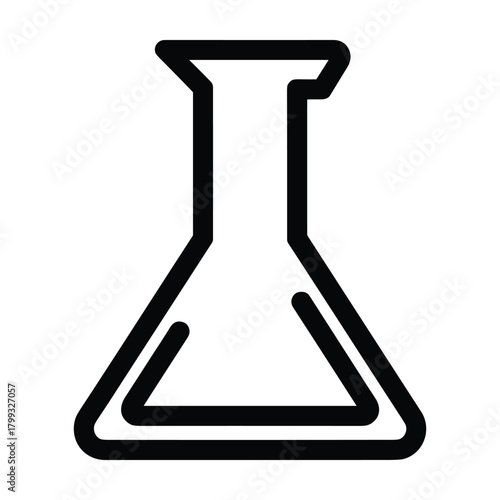 Simple black and white line art icon of a laboratory flask representing science research and chemical experiments