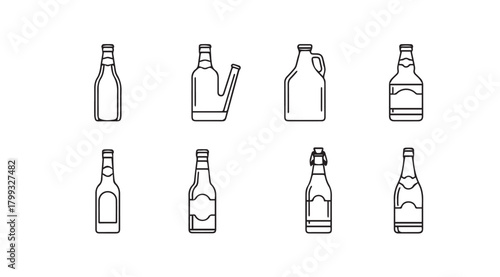 Collection of eight distinct beverage bottle outlines in a clean silhouette style
