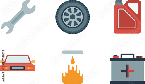Automotive repair and maintenance icons set: car service tools