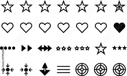 Collection of interface icons for rating, navigation, and controls