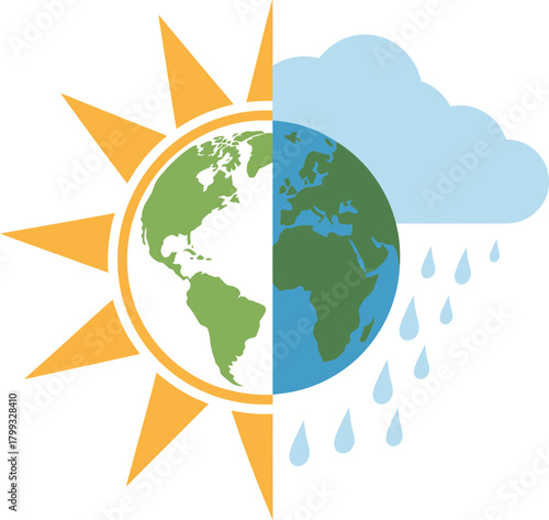 Global weather conditions with sun and rain environmental art