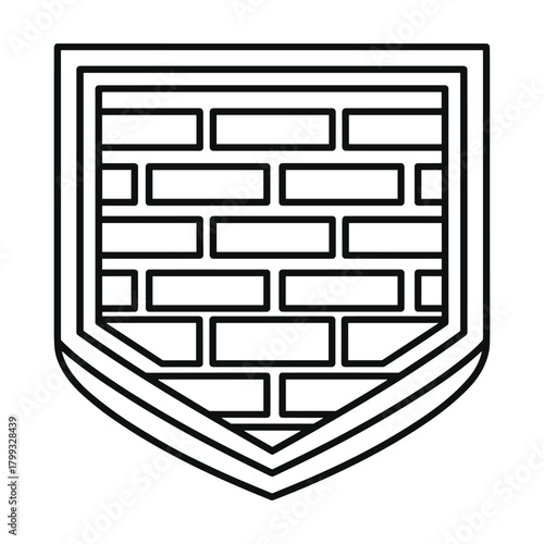 Abstract shield emblem design with a brick wall pattern inside and a layered border for security or protection concepts