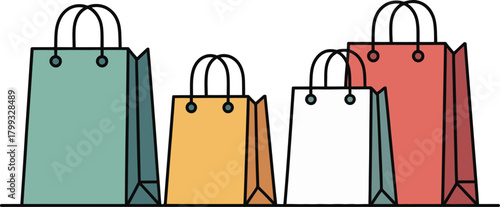 Colorful shopping bags line icon for retail and consumerism