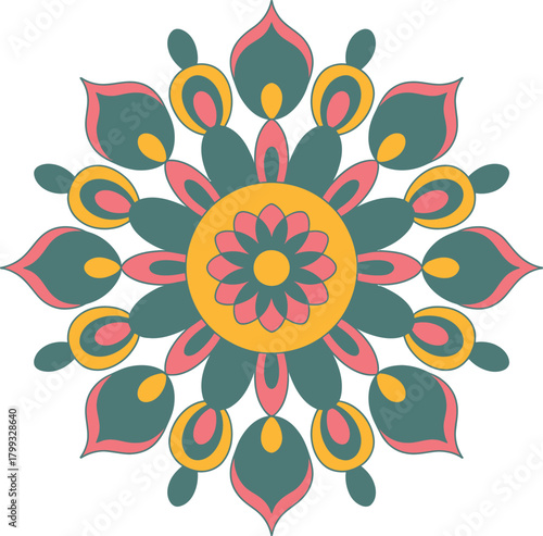 Colorful intricate symmetrical pattern abstract floral mandala
