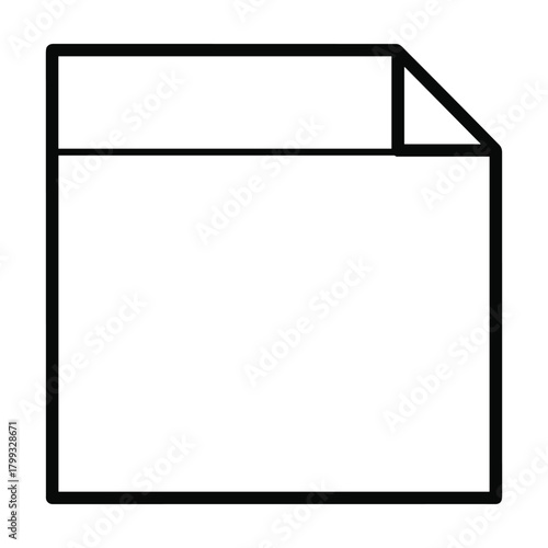 Simple minimalist black and white icon representing a blank document or paper with a folded corner and a header section