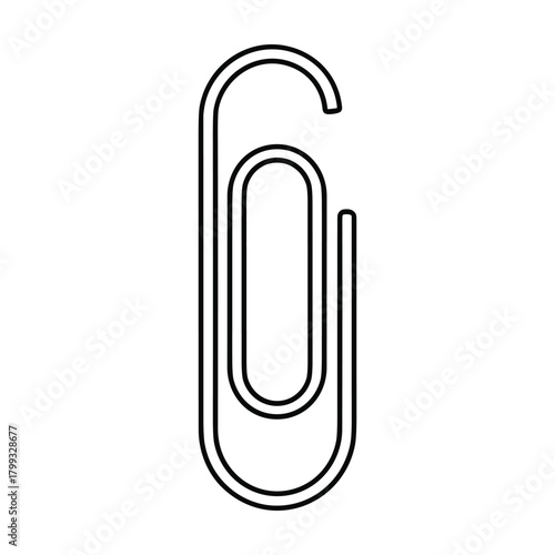 Simple black and white outline illustration of a classic metal paperclip holding papers together on a white background