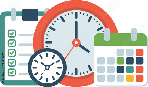 Scheduling and task management concept with calendar and clocks