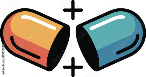 Open medical capsule with plus signs, modern medicine concept