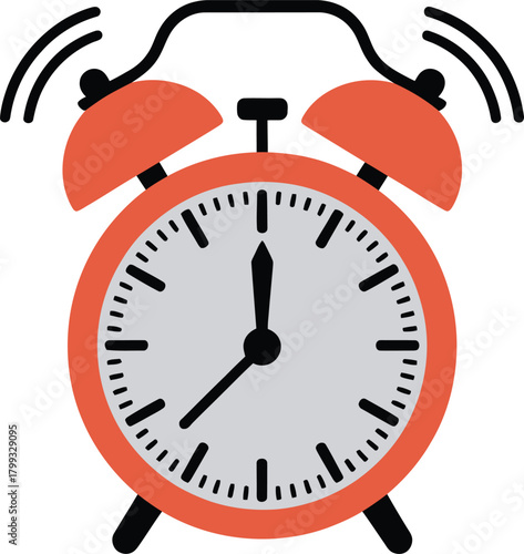 Vibrant orange classic alarm clock ringing time reminder icon