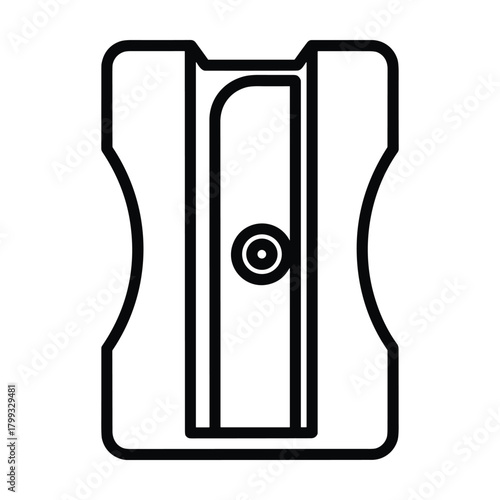Simple outline drawing of a classic manual pencil sharpener with a circular blade mechanism