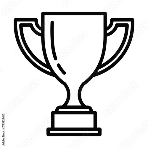 Simple outline drawing of a classic trophy cup with handles on a pedestal representing achievement and victory in a competition