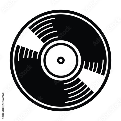 Vintage vinyl record black and white graphic illustration of a classic music disc with grooves