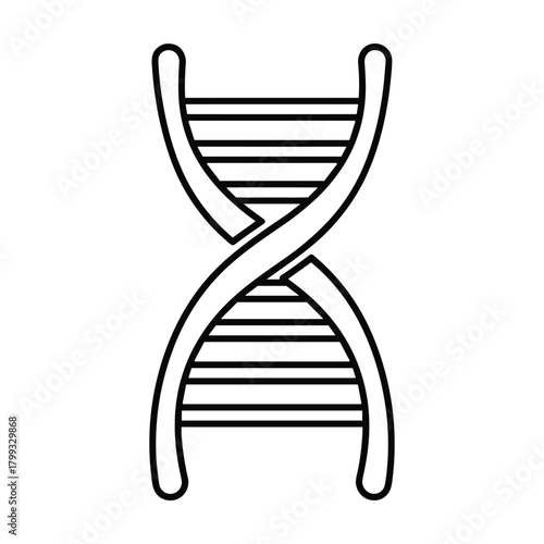 Simple black and white line art illustration of a dna double helix structure representing genetics and science