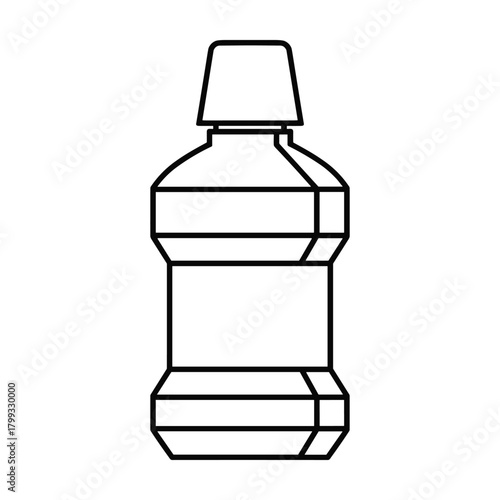 Simple outline illustration of a plastic bottle with a cap containing mouthwash or liquid product for oral hygiene