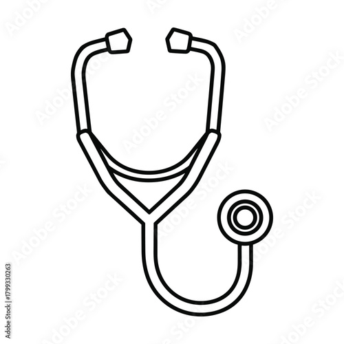 Simple outline drawing of a medical stethoscope used by doctors and healthcare professionals for listening to heartbeat and lungs