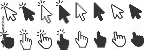 mouse cursor and hand click icons set vector pointer collection for ui web design