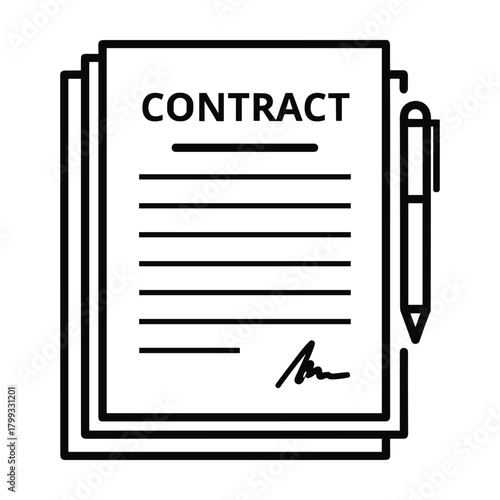 Illustration of a legal contract document with signature lines and a pen ready for signing business agreement