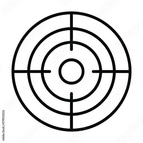 Simple black and white line art illustration of a target with concentric circles and crosshairs for aiming