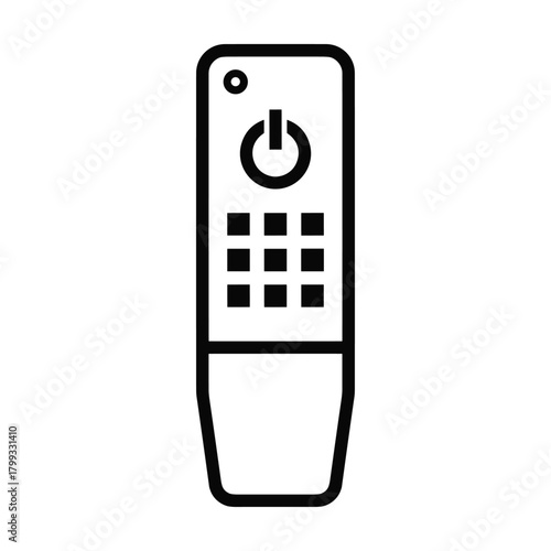 Minimalist outline icon of a modern television remote control with power button and numeric keypad for entertainment technology concepts
