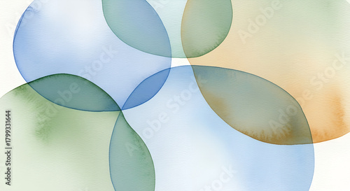 Abstract watercolor shapes in soft pastel colors on white background  