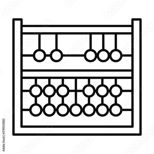 Simple outline illustration of a traditional abacus with beads arranged for calculation and learning mathematics