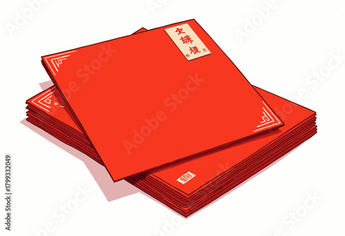 Vibrant red envelopes stacked neatly, symbolizing cultural traditions and festive celebrations with intricate golden accents on display