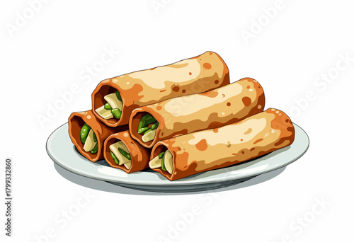 Crispy Golden Spring Rolls with Fresh Vegetable Filling Served on a Simple White Plate Ideal for Appetizer or Snack Delighting Taste Buds with Every Crunch