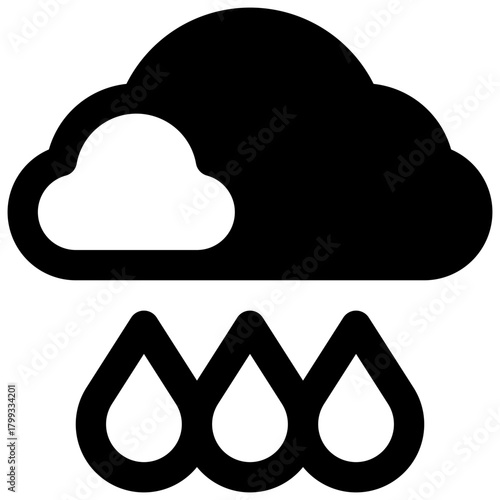 Heavy rainfall. Outlined stroke vector icon with black-filled details.