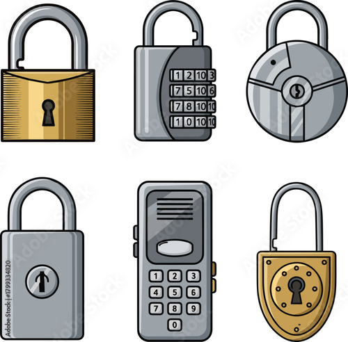 Create a kinds of deferent Padlock simple vector icon illustration material vector art with white background..
