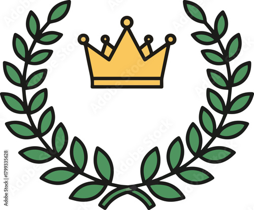 Create a Laurel wreath and crown simple vector icon illustration material vector art with white background..