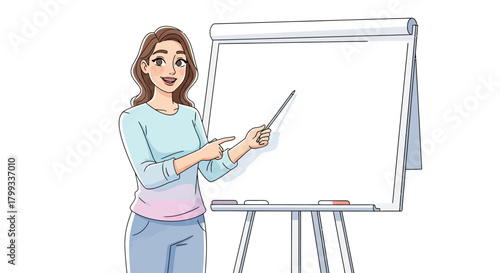 Illustration of a Teacher Presenting Information on a Whiteboard.