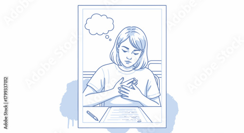 Illustration of a thoughtful woman with a thought bubble.