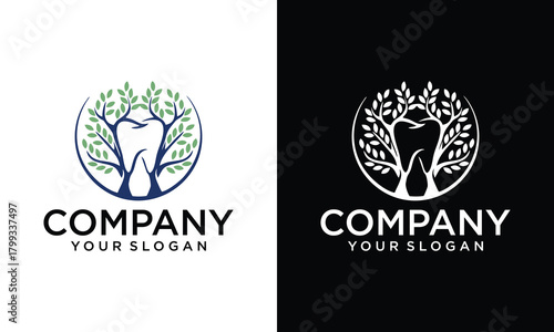 Creative dental tree logo nature pediatric dentistry vector illustration