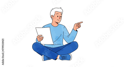 Man with Document Pointing Illustration for Business and Education.