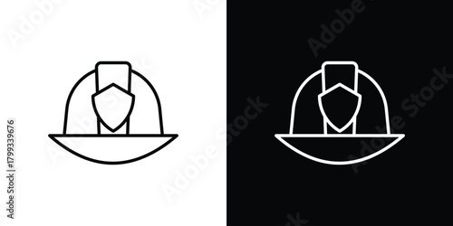 Firefighter hat icon outline. Vector isolated pictogram for web