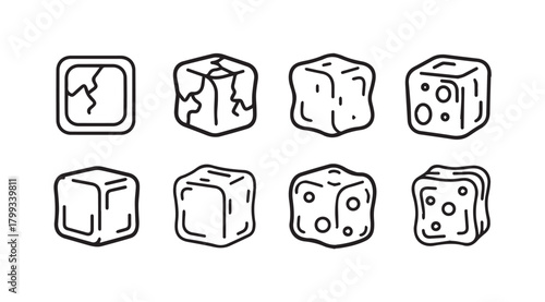 Collection of hand drawn ice cubes with different textures and cracks silhouette