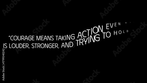 A motivational quote about courage and fear in white text on a black background image viewable