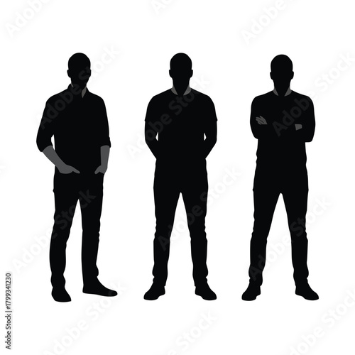 Three male silhouettes standing with varying postures