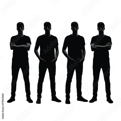 Four male silhouettes standing, representing a team