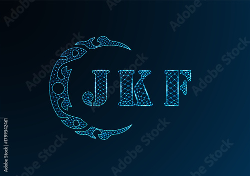 Low poly letter logo JKF design. JKF letter logo low poly vector design on blue color gradient background. JKF logo low poly design